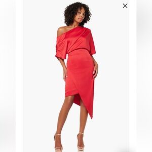 NWT Elliatt Women’s Carson One Shoulder Satin Dress in Red Size Small REVOLVE‎